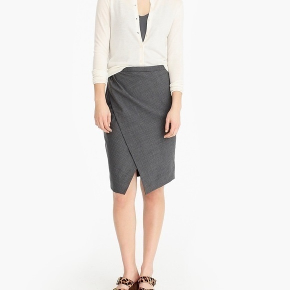 J CREW heather coal wool asymmetrical pencil skirt